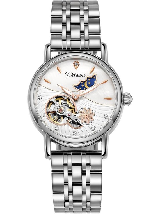 Women\'s Silver White Luxury Elegant Automatic Mechanical Stainless Steel Watch
